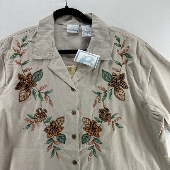 Bobby Brooks Layered Button Up Shirt Women XL Short Sleeve Flower Embroidery - Picture 8 of 13